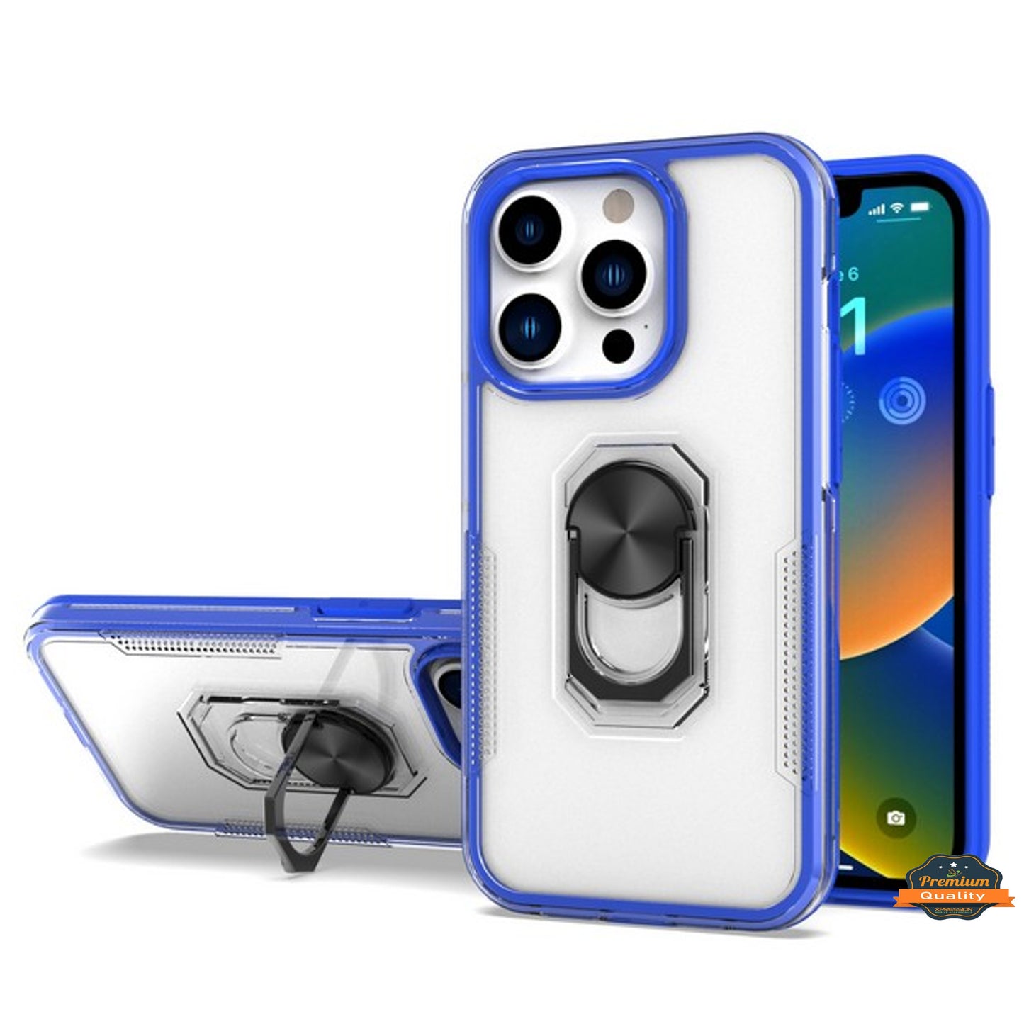 For T-Mobile Revvl 6 5G Transparent Hybrid with Magnetic Ring Stand (works with Car Mount) Detachable Frame Bumper Phone Case Cover