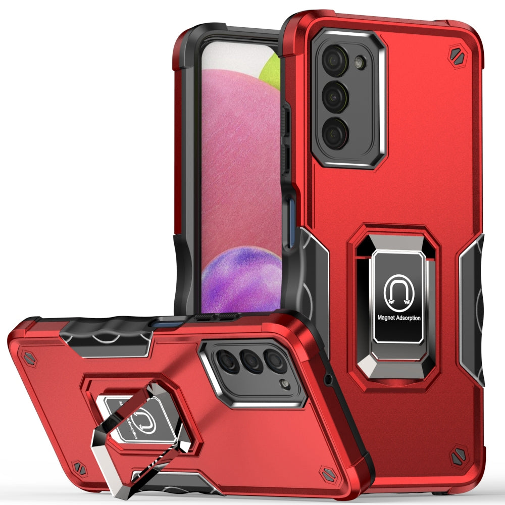 For Samsung Galaxy A03S Hybrid Hard PC Soft TPU Bumper with Magnetic Ring Stand Holder Military-Grade Drop Protection Phone Case Cover