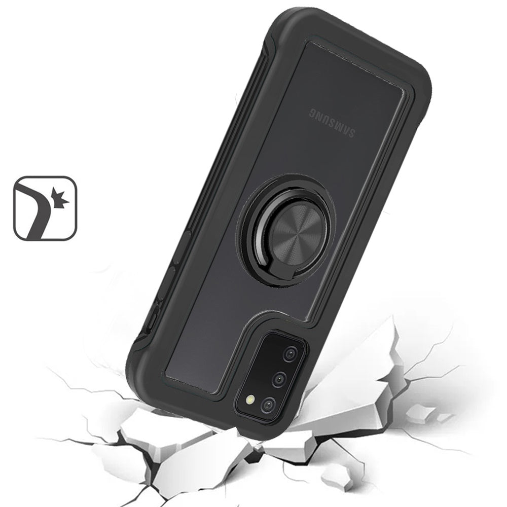For Samsung Galaxy A03S Transparent Magnetic Ring Stand Hybrid 360 Degree Rotation Kickstand Armor Bumper Defender Phone Case Cover
