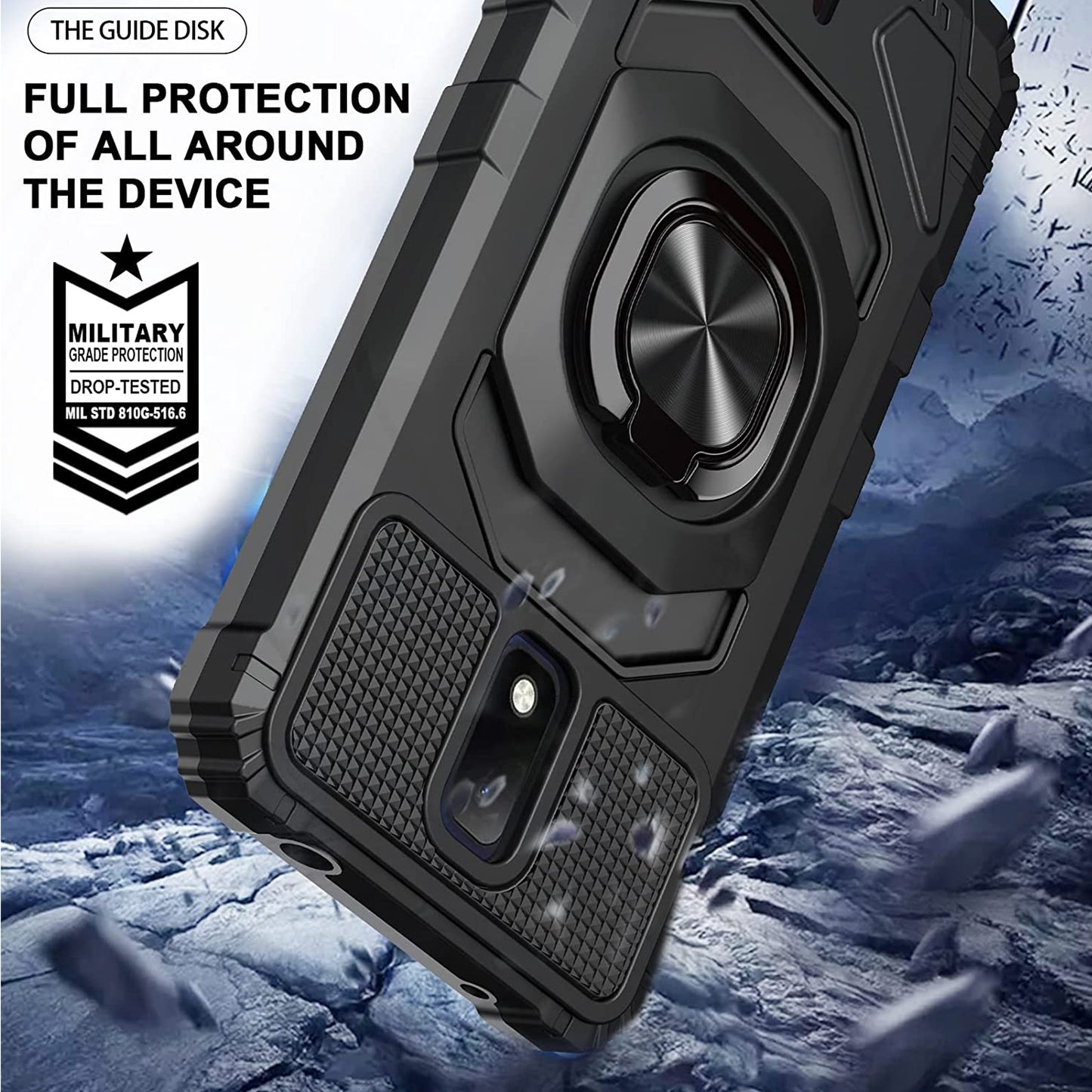For Samsung Galaxy A03S Full-Body 2in1 Magnetic Car Mount Metal Ring Holder Kickstand Heavy Duty Hybrid Armor Phone Case Cover