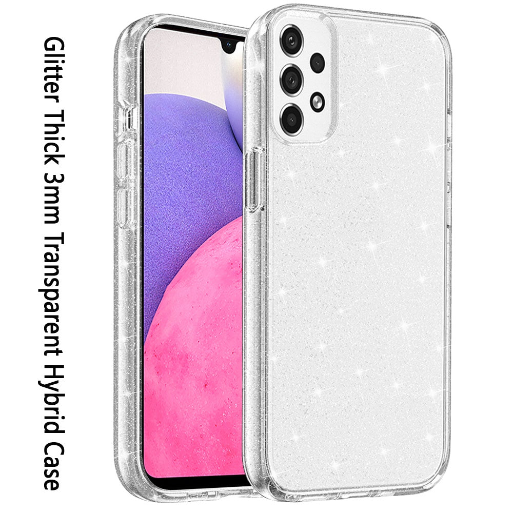 For Samsung Galaxy A33 5G Transparent Crystal Glitter Shiny Sparkle Bling TPU Rubber Hard PC Hybrid Armor Frame Shockproof Phone Case Cover