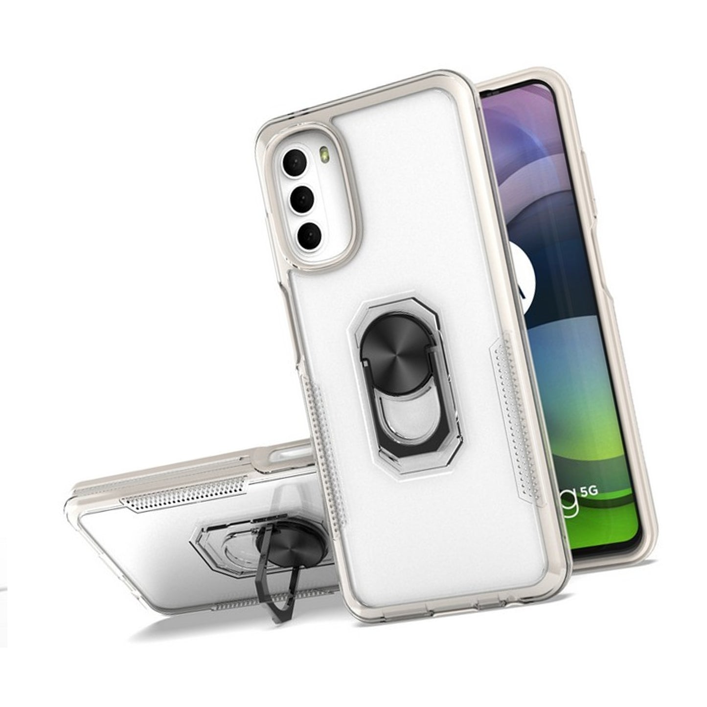For Samsung Galaxy A03S Transparent Hybrid PC Magnetic Ring Stand (work with Car Mount) Detachable Frame Bumper Phone Case Cover