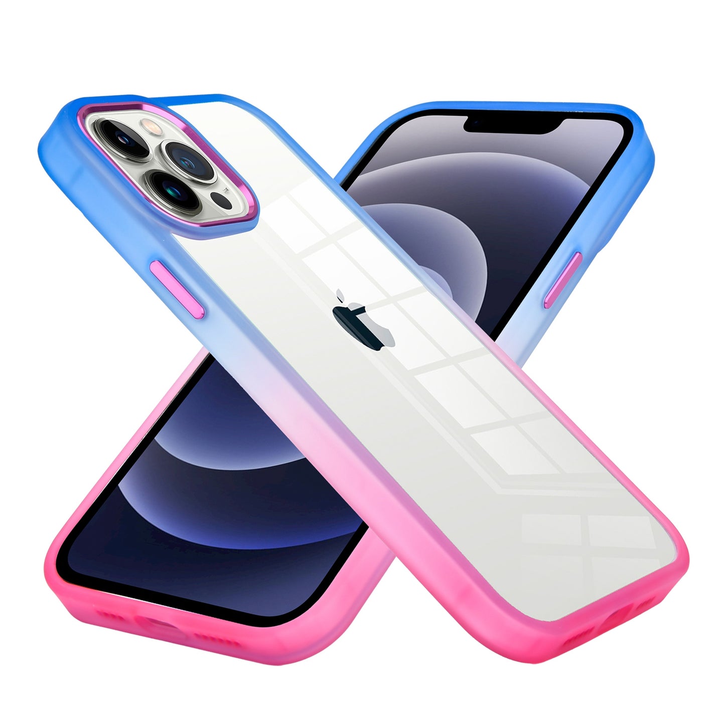 For Apple iPhone 13 Pro Max 6.7" Transparent Two Tone Gradient Colorful Frame Hybrid Rubber TPU Gummy Hard PC Phone Case Cover