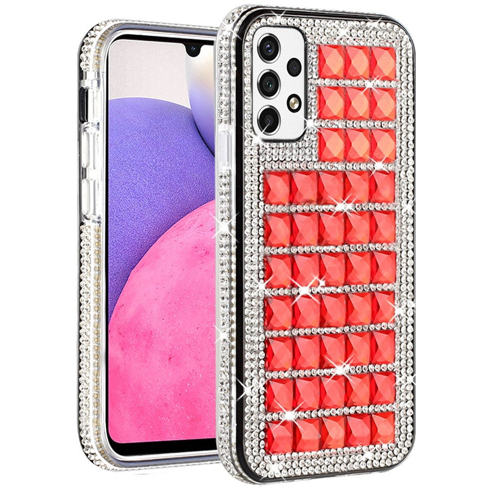 For Samsung Galaxy A33 5G Luxury 3D Bling Diamonds Rhinestone Jeweled Shiny Crystal Hybrid TPU Bumper Hard PC Phone Case Cover