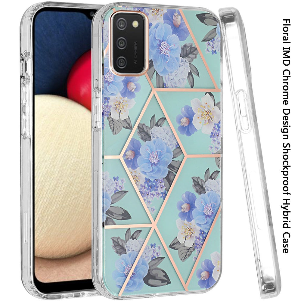 For Samsung Galaxy A02S Fashion Floral IMD Design Flower Pattern Hybrid Protective Hard PC Rubber TPU Slim Back Shockproof Phone Case Cover