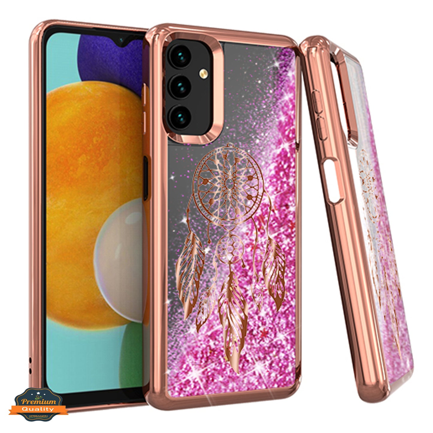 For Samsung Galaxy A13 5G Quicksand Liquid Glitter Bling Flowing Sparkle Fashion Hybrid TPU and Chrome Plating Hard PC Phone Case Cover