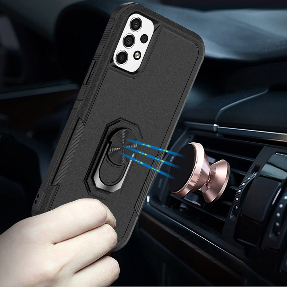 For Samsung Galaxy A23 5G Hybrid Rugged Hard Drop-Proof 3 Layer Protection Military Grade Armor with Metal Ring Stand Phone Case Cover