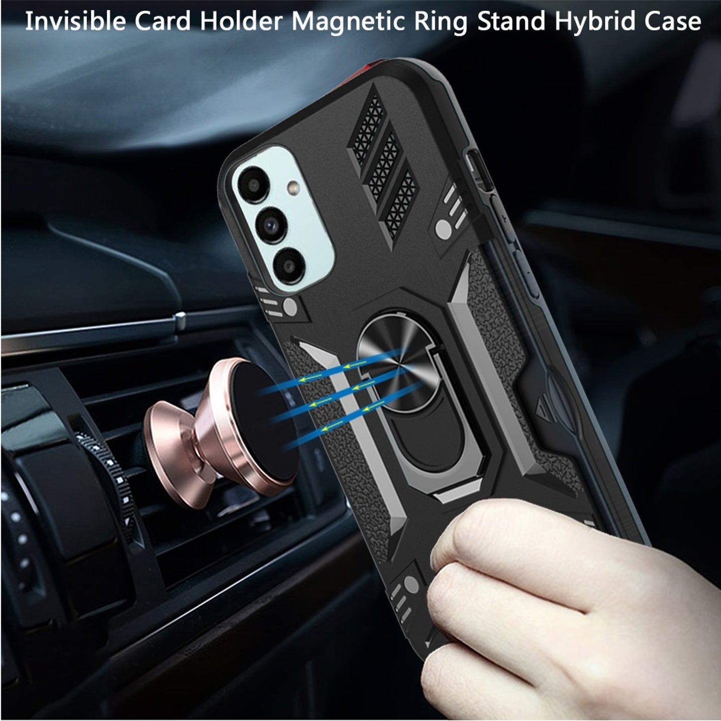 For Samsung Galaxy A03S Invisible Wallet Credit Card Holder with Ring Stand Kickstand Heavy Duty Slim Shockproof Hybrid Phone Case Cover