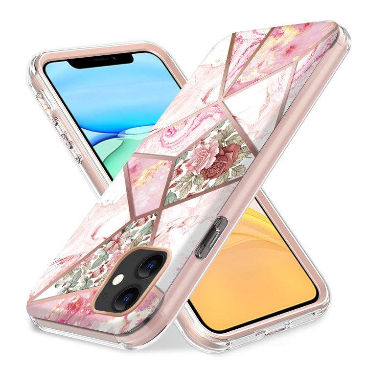 For Apple iPhone 11 (6.1") Dual Layer Hybrid Shockproof Fashion Design IMD Electroplating 2in1 Hard Rubber Frame Phone Case Cover