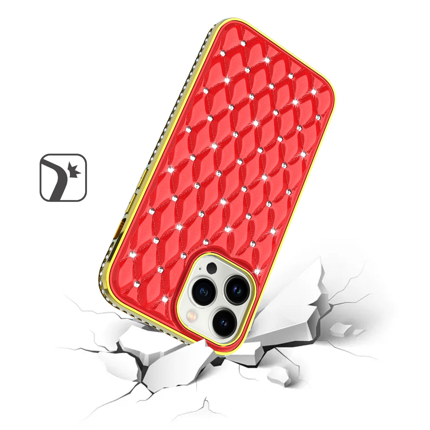 For Apple iPhone 13 Pro Max (6.7") Luxury Chrome Diamonds Rhinestone Thick Shiny Bling Protective Rubber Frame Phone Case Cover