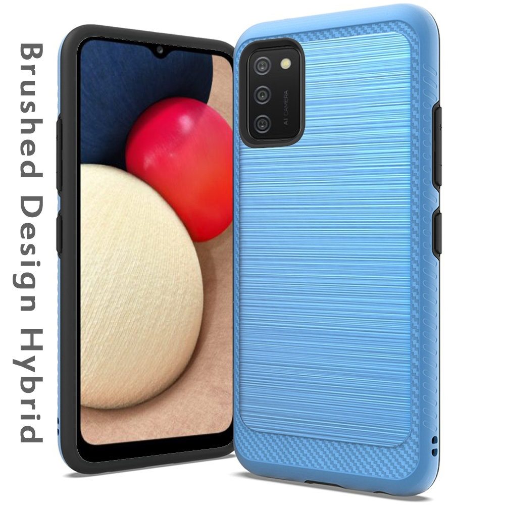 For Samsung Galaxy A02S Slim Thin Protective Hybrid TPU 2-Piece Bumper Shockproof with Brushed Metal Texture Carbon Fiber Hard PC Back Phone Case Cover