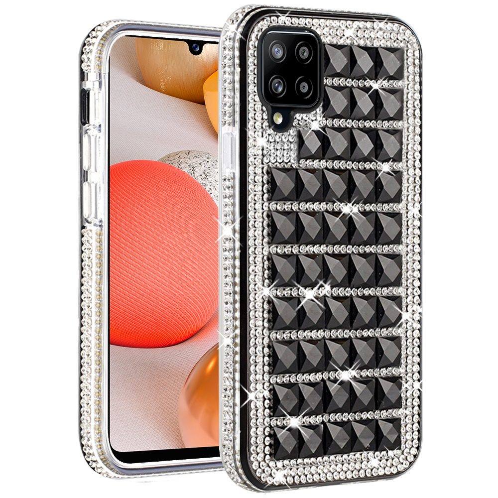 For Samsung Galaxy A42 5G Fashion Luxury 3D Bling Diamonds Rhinestone Jeweled Shiny Crystal Sparkle Hybrid TPU Bumper Hard Phone Case Cover