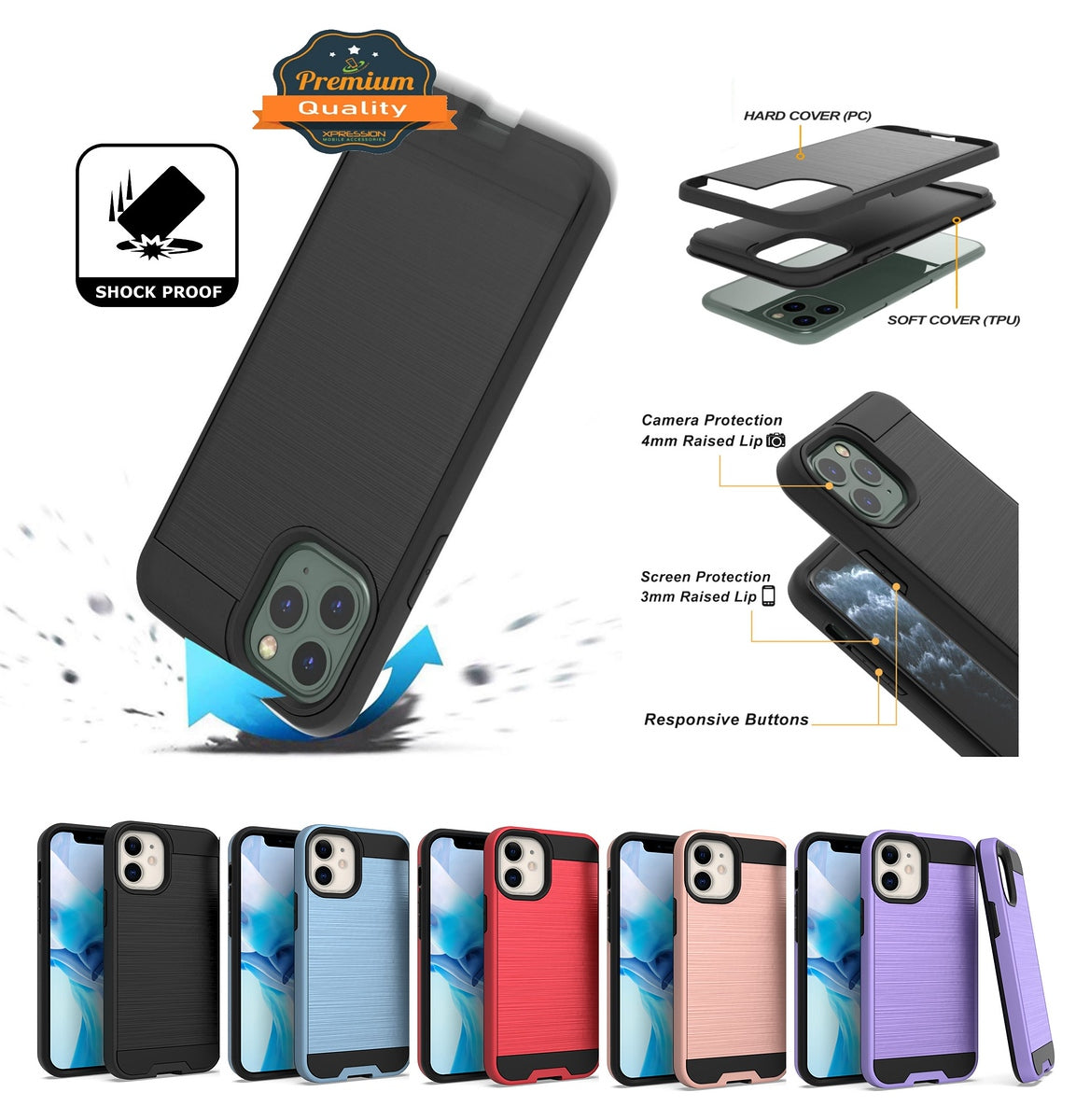 For Samsung Galaxy A54 5G Hybrid Brushed Metal Texture Rugged Slim Shockproof Dual Layers 2-Piece Hard PC + Soft TPU Phone Case Cover