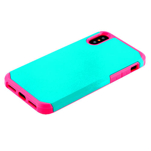 For Apple iPhone XS/X Dual Layer Hybrid Armor Rubber Soft TPU Hard PC Shockproof Slim Fit Teal Green Pink Phone Case Cover