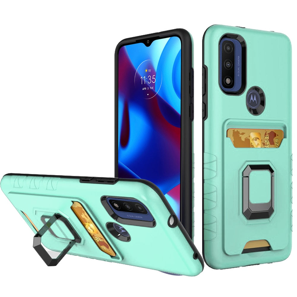 For Motorola Moto G Pure Wallet Case Designed with Credit Card Holder & Magnetic Stand Kickstand Ring Heavy Duty Hybrid Armor Phone Case Cover