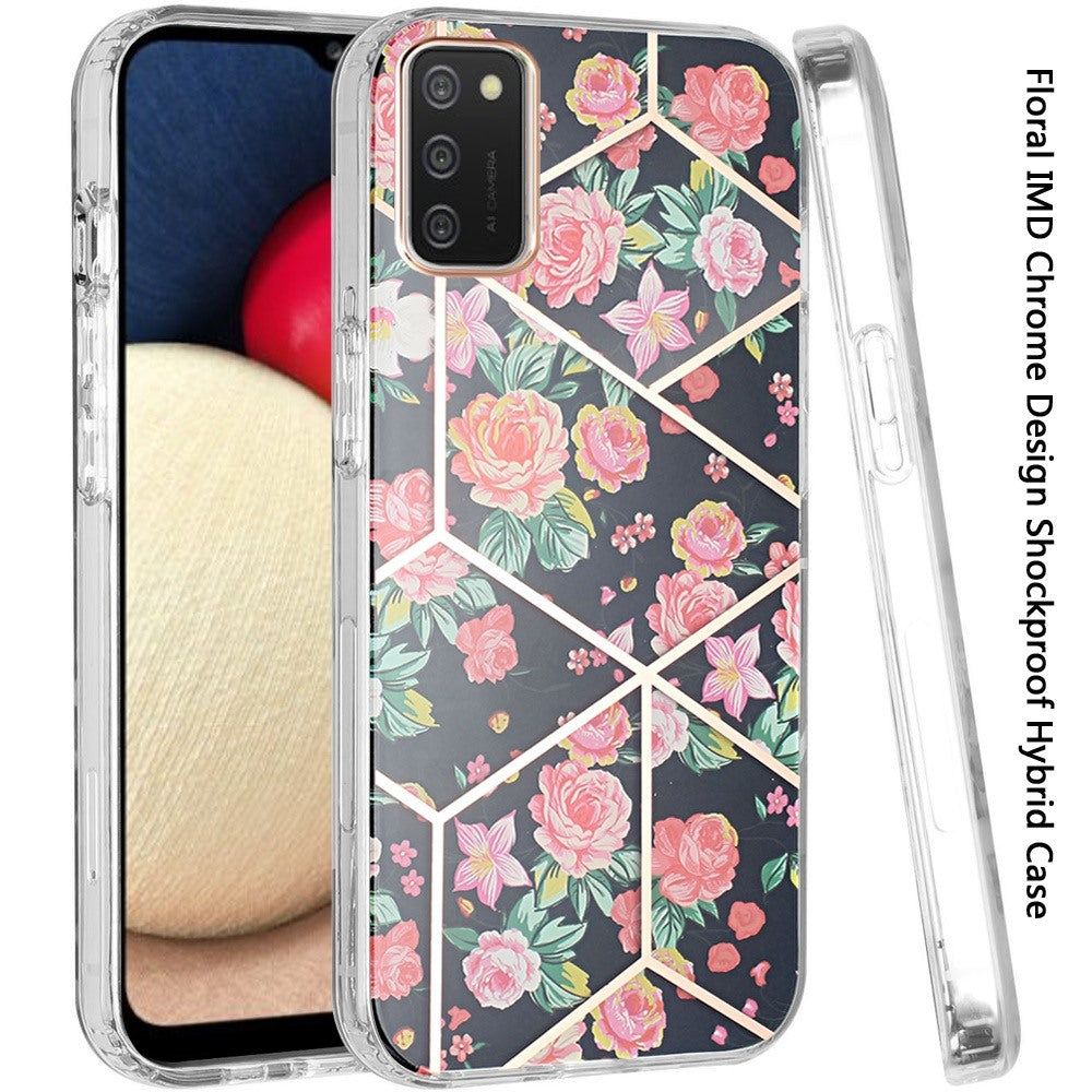 For Samsung Galaxy A02S Fashion Floral IMD Design Flower Pattern Hybrid Protective Hard PC Rubber TPU Slim Back Shockproof Phone Case Cover