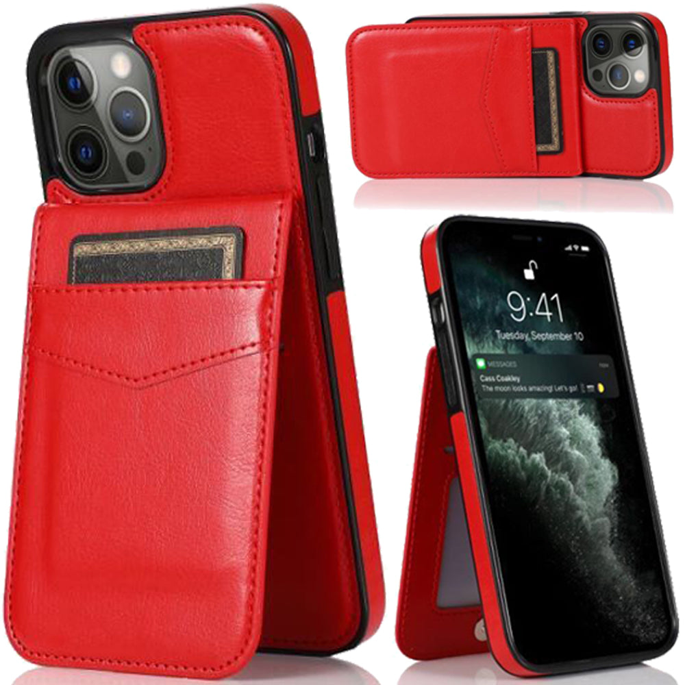 For Apple iPhone 13 Pro Max Wallet Case with Credit Card Holder Vertical Leather Kickstand Magnetic Buttons Flip Pouch Phone Case Cover