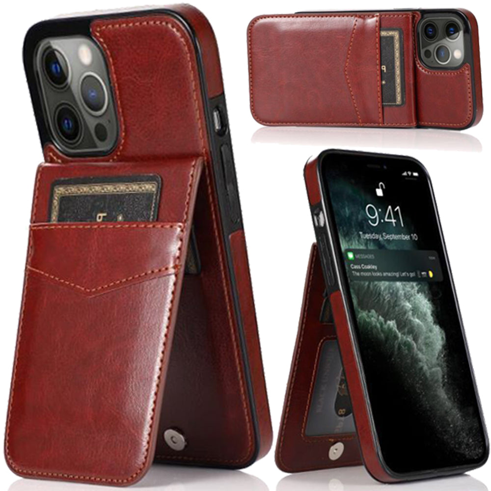 For Apple iPhone 13 Pro Max Wallet Case with Credit Card Holder Vertical Leather Kickstand Magnetic Buttons Flip Pouch Phone Case Cover