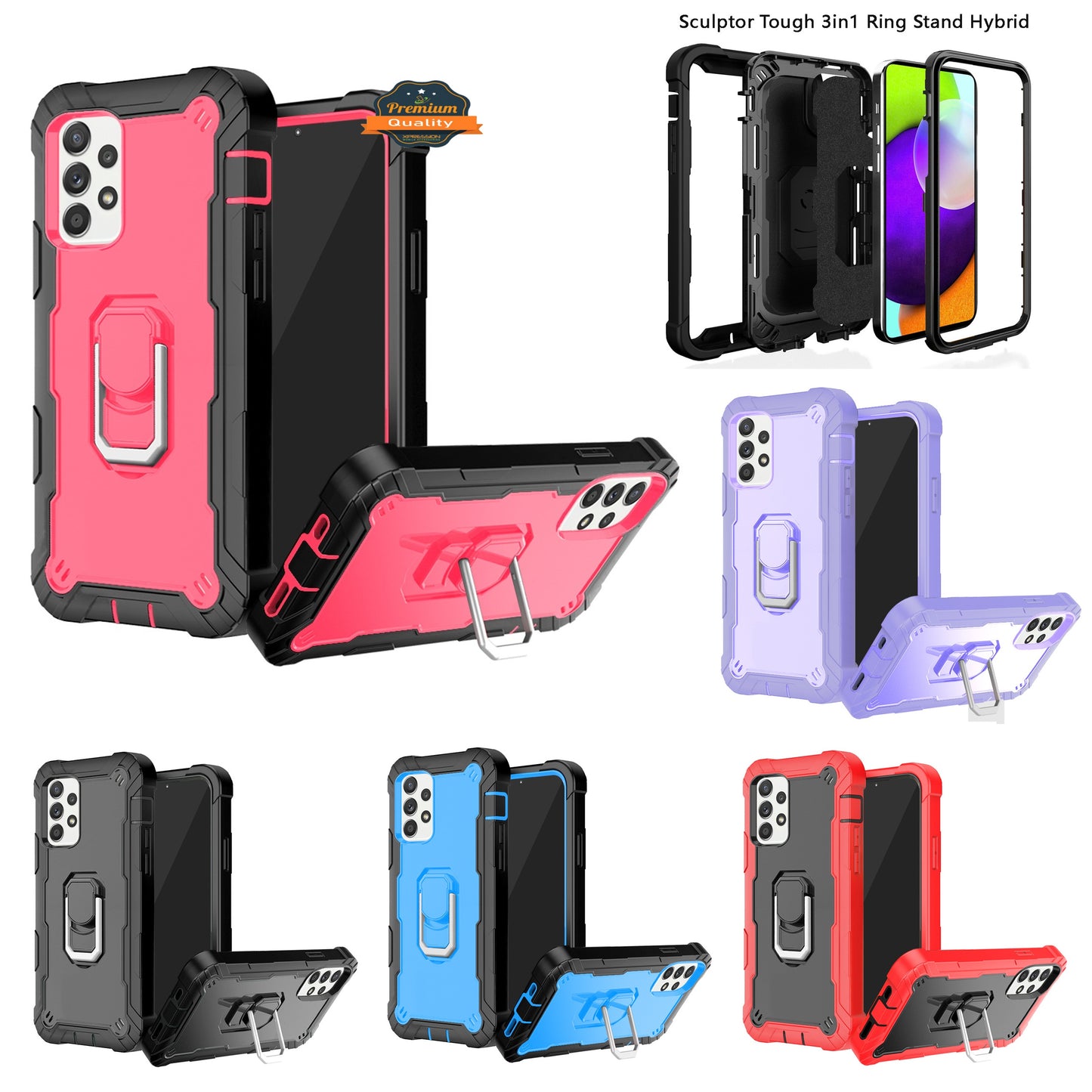 For Apple iPhone 12 Pro Max (6.7") Hybrid 3 Layers with 360° Rotatable Ring Kickstand Holder Heavy Duty Hard PC Soft Silicone Shockproof Phone Case Cover