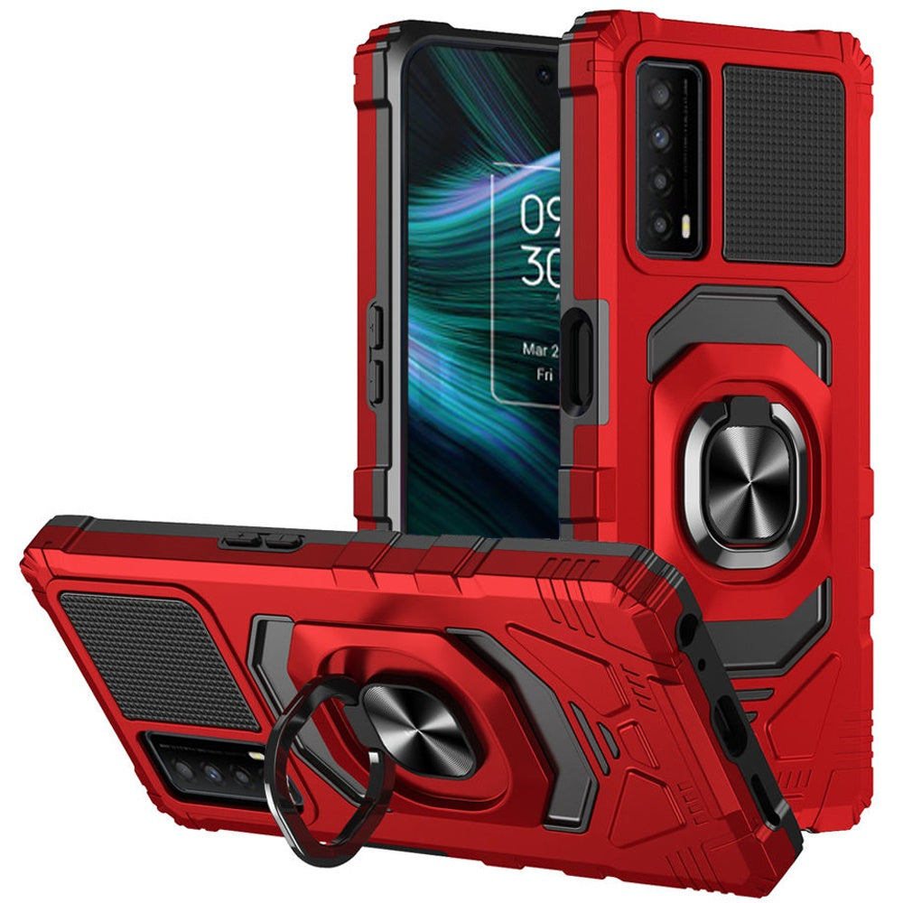 For TCL Stylus 5G Hybrid Dual Layer with Rotate Magnetic Ring Stand Holder Kickstand, Rugged Shockproof Armor Protective Phone Case Cover