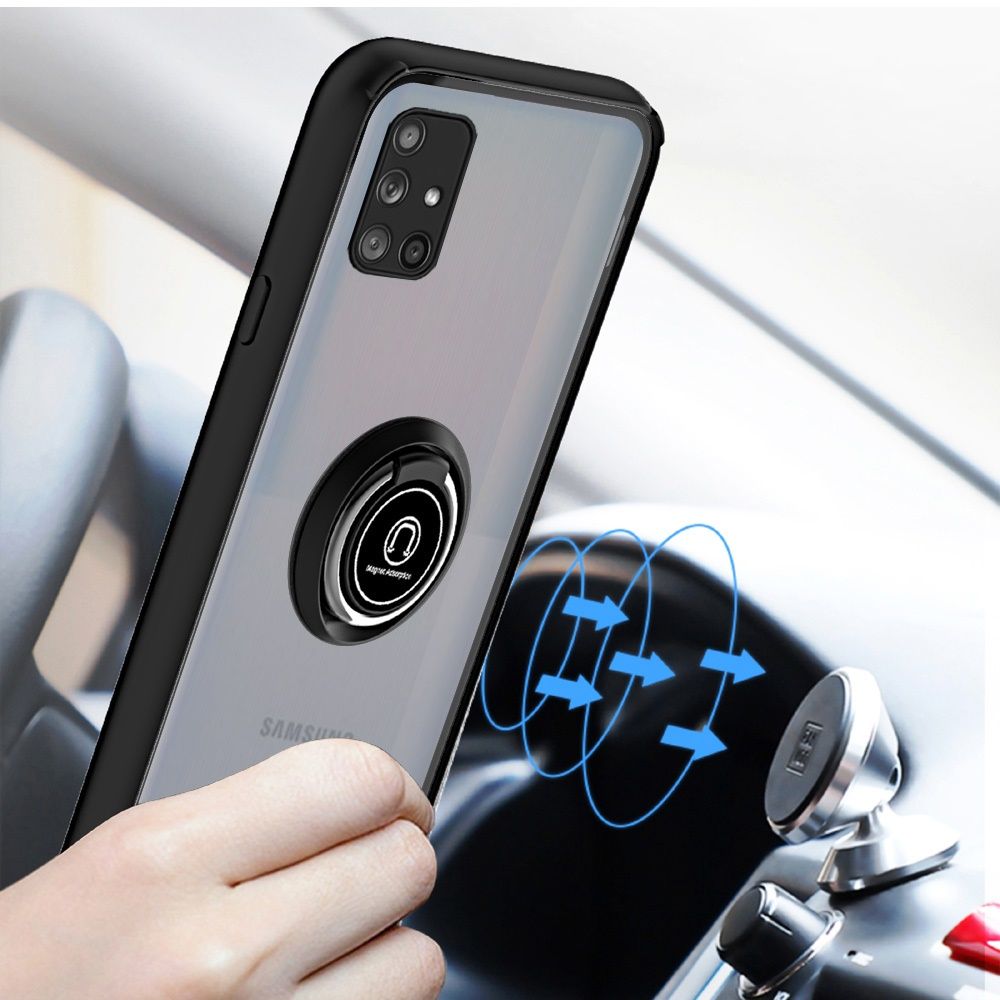 For Samsung Galaxy A71 5G Hybrid Protective PC & TPU Shockproof with 360° Rotation Ring Magnetic Metal Stand & Covered Camera Phone Case Cover