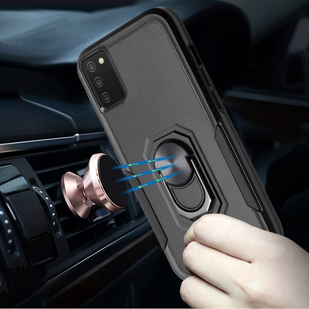 For Samsung Galaxy A03S Hybrid Tough Strong Dual Layer Hard PC with Flat Magnetic Ring Stand Heavy-Duty Armor Design Phone Case Cover