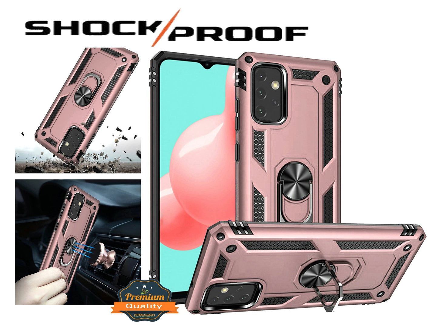 For Samsung A03 Core Hybrid Durable Dual Layer with 360° Rotatable Ring Stand Holder Kickstand Fit Magnetic Car Mount Phone Case Cover