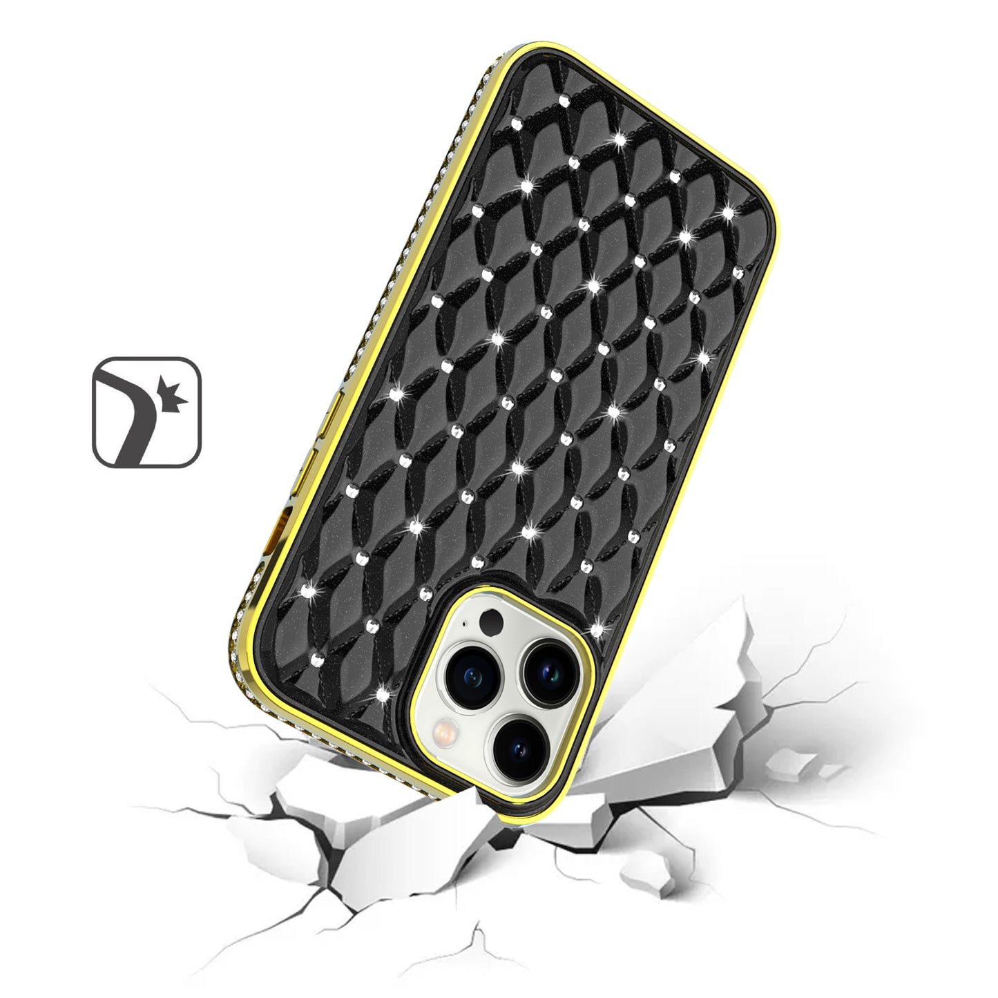 For Apple iPhone 13 Pro Max (6.7") Luxury Chrome Diamonds Rhinestone Thick Shiny Bling Protective Rubber Frame Phone Case Cover