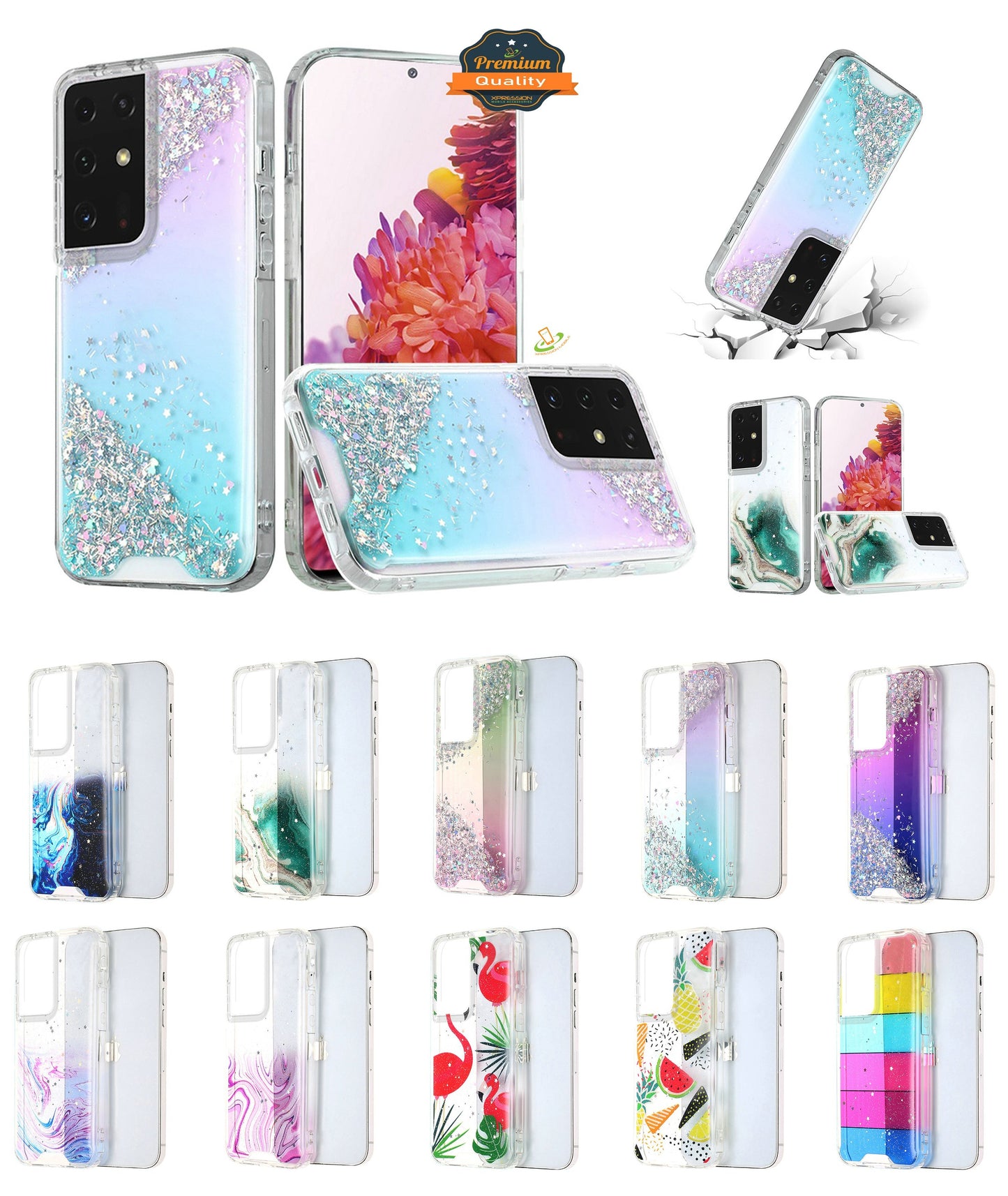 For Samsung Galaxy A42 5G Pattern Clear Design Transparent Glitter Bling Hybrid Plastic Hard Back TPU Bumper Rubber Phone Case Cover