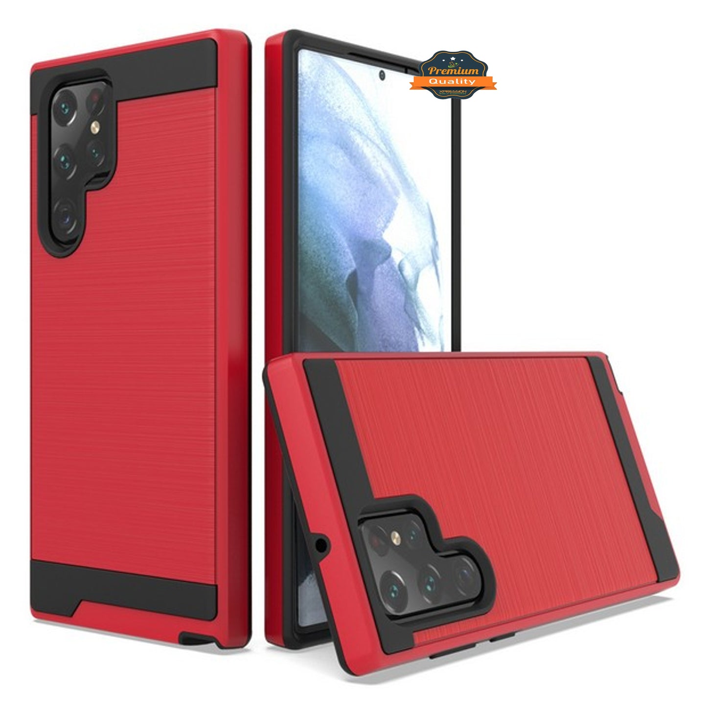 For Samsung Galaxy S23 /Plus /Ultra Slim Fit Rugged TPU + Hard PC Brushed Metal Texture Hybrid Dual Layer Armor Shockproof Phone Case Cover