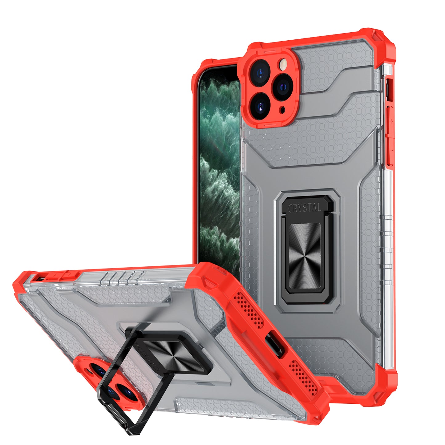 For Apple iPhone SE 2022 /SE 2020/8/7 Transparent 360 Rotation Built-in Ring Kickstand Holder Hybrid Rugged Armor Bumper Phone Case Cover