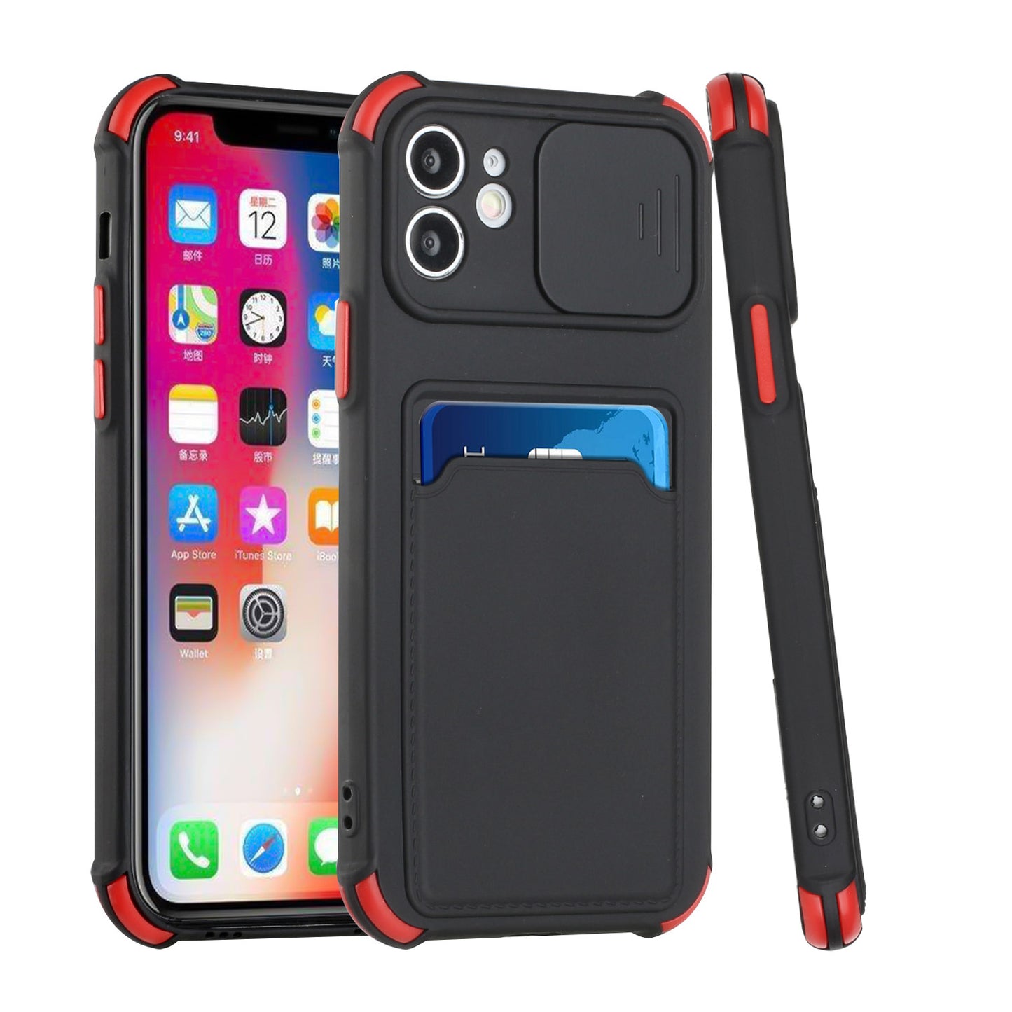 For Samsung Galaxy A12 5G Slim Wallet Case Credit Card Holder Back TPU Hybrid Rubber Silicone with Slide Camera Protection Phone Case Cover