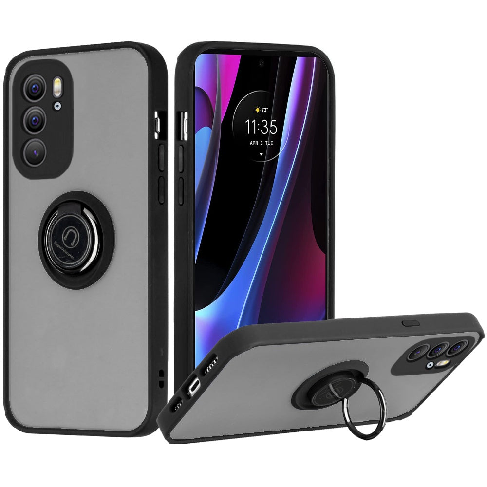 For Motorola Edge+ 2022 /Edge Plus Hybrid Protective PC Shockproof with 360° Rotation Ring Magnetic Stand & Covered Camera Phone Case Cover