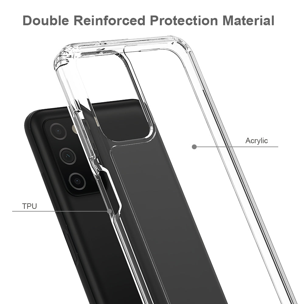For Samsung Galaxy A03S Hybrid Transparent Clear Acrylic Back Hard PC & Soft TPU Full Protective Bumper Extra Shock-Absorb Phone Case Cover