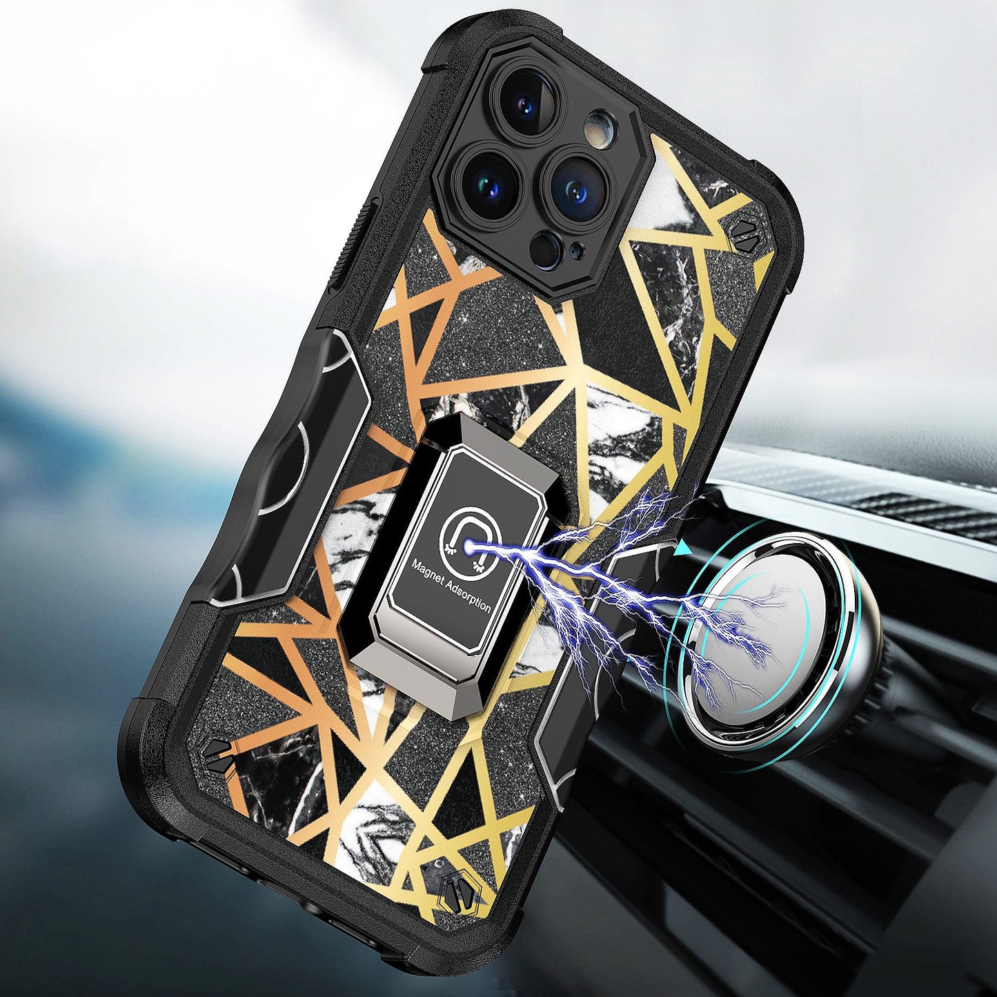 For Samsung Galaxy A23 5G Marble Stone Design Hybrid Armor with Magnetic Ring Stand Kickstand Heavy Duty Rugged Phone Case Cover
