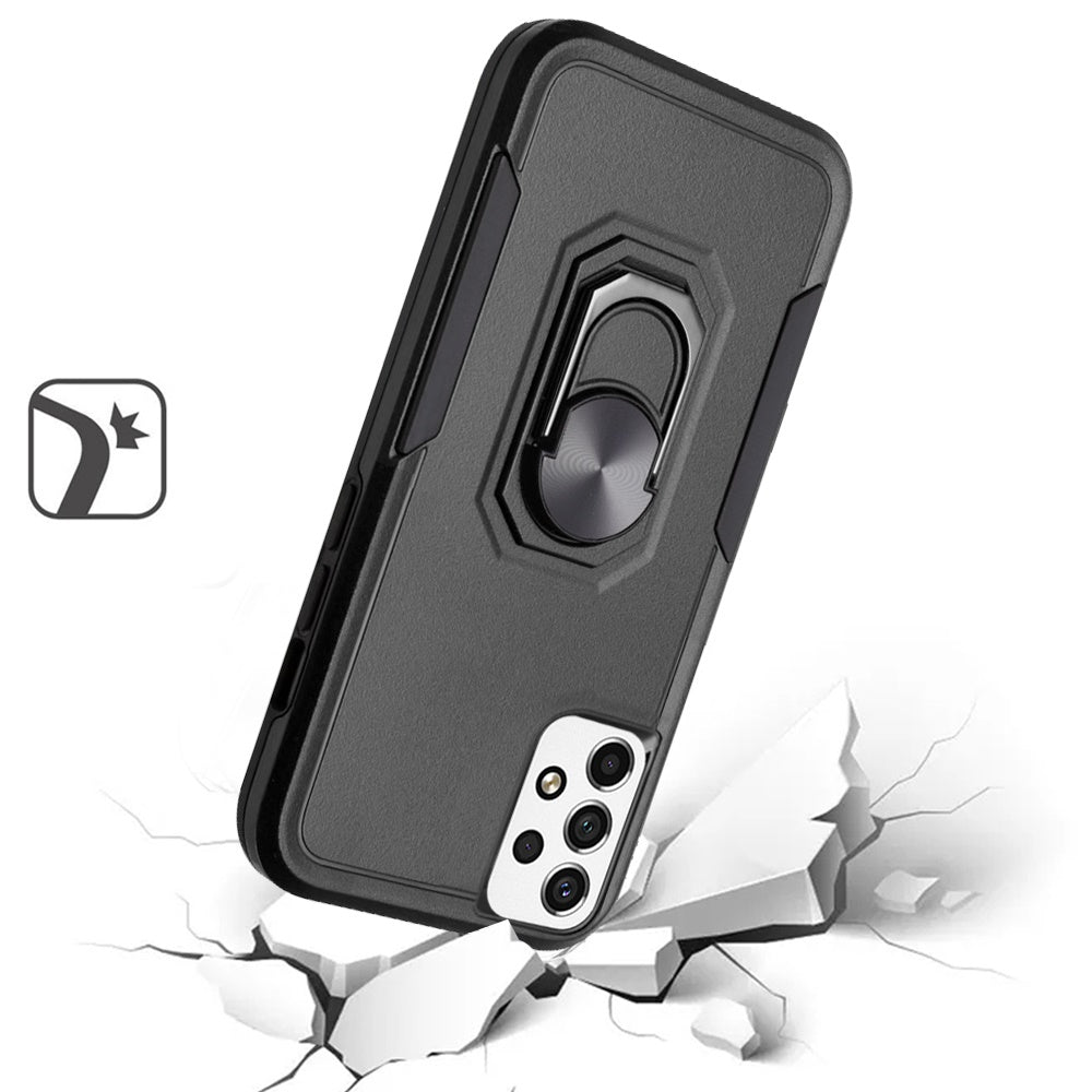 For Samsung Galaxy A53 5G Hybrid Rugged Hard Drop-Proof 3 Layer Protection Military Grade Armor with Metal Ring Stand Phone Case Cover