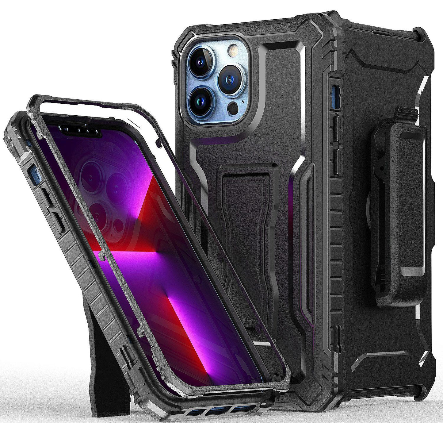 For Apple iPhone 11 (6.1") Combo Shell 3in1 & Holster with Kickstand, Swivel Belt Clip Armor Rugged Drop Protection Black Phone Case Cover