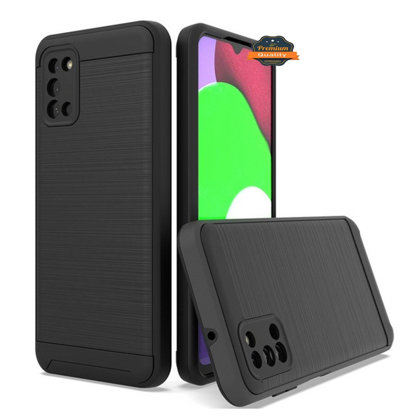 For Samsung Galaxy A03S Slim Rugged TPU + Hard PC Brushed Metal Texture Hybrid Dual Layer Defender Armor Shock Absorbing Phone Case Cover