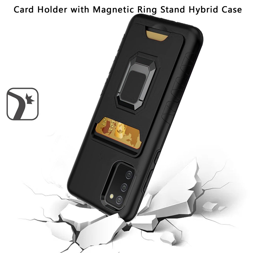 For Samsung Galaxy A03S Wallet Case Designed with Credit Card Slot Holder & Magnetic Stand Kickstand Ring Heavy Duty Hybrid Armor Phone Case Cover