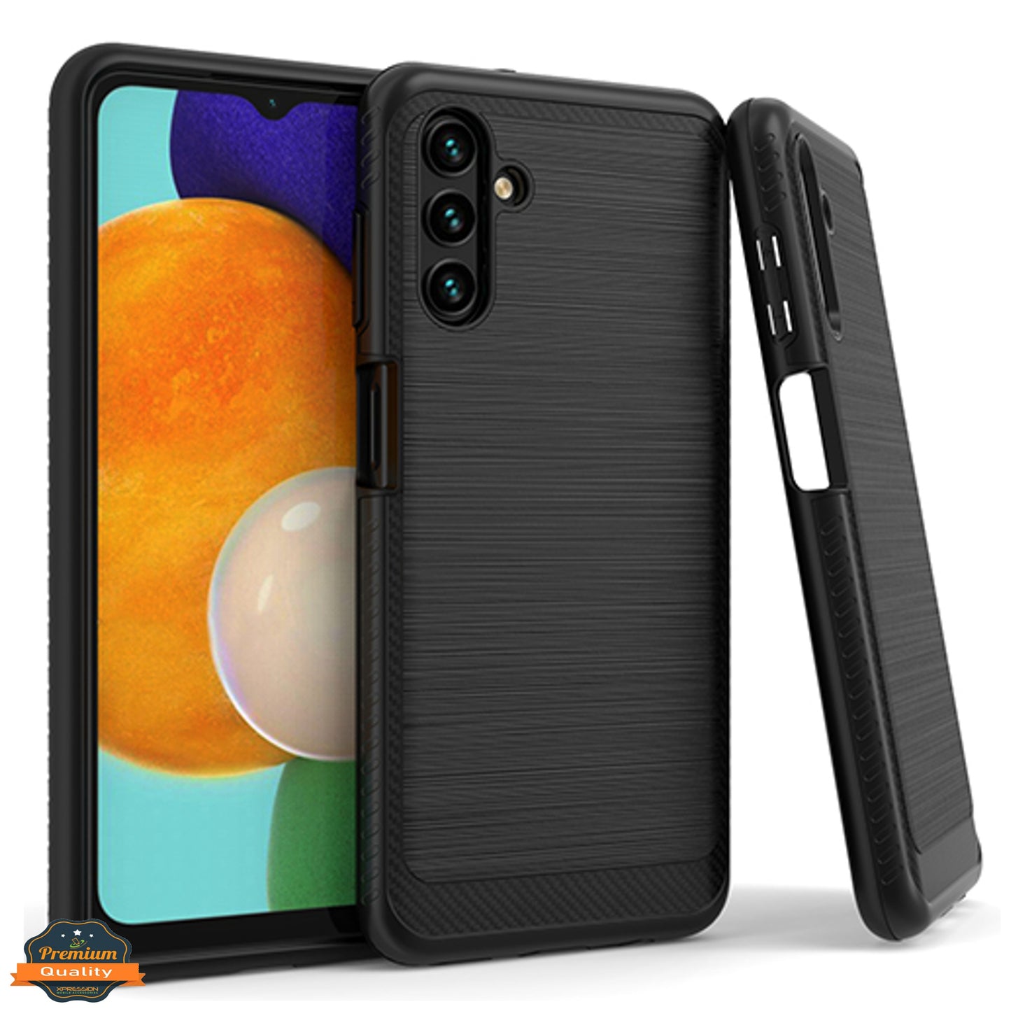 For Samsung Galaxy A13 5G Armor Brushed Texture Rugged Carbon Fiber Design Shockproof Dual Layers Hard PC + TPU Protective Phone Case Cover
