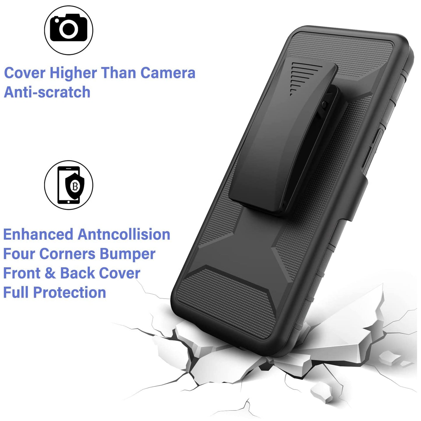 For Samsung Galaxy A13 5G Belt Clip Holster Dual Layer Shockproof with Clip On & Kickstand Heavy Duty Full Body Hybrid Black Phone Case Cover