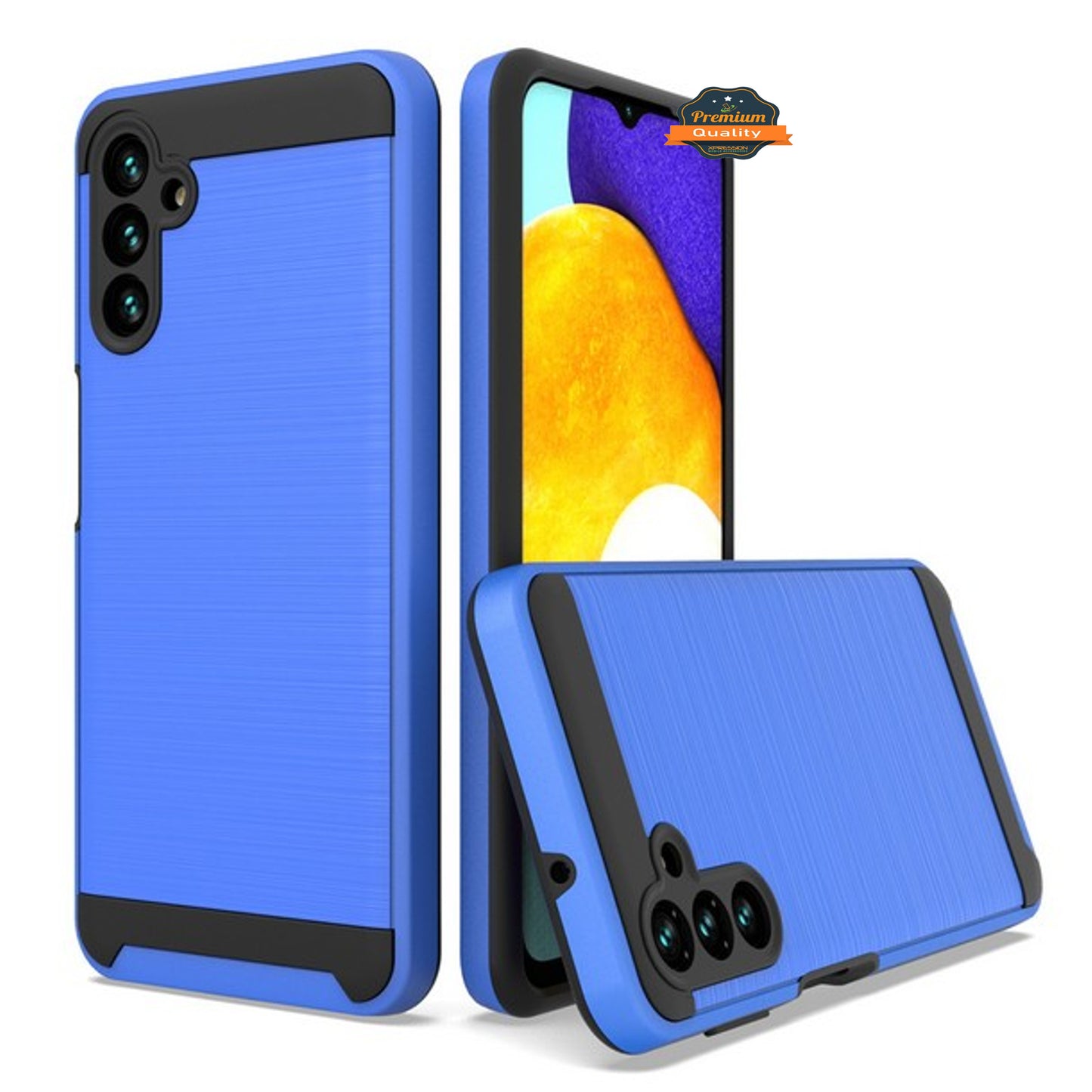 For Samsung Galaxy A13 5G Slim Rugged TPU Hard Brushed Metal Texture Hybrid Dual Layer Defender Armor Shock Absorbing Phone Case Cover
