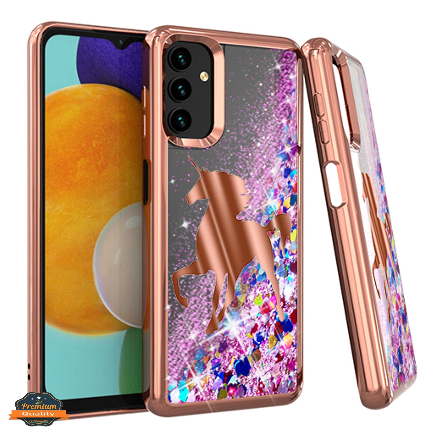 For Samsung Galaxy A13 5G Quicksand Liquid Glitter Bling Flowing Sparkle Fashion Hybrid TPU and Chrome Plating Hard PC Phone Case Cover