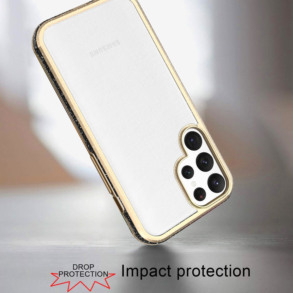 For Motorola Moto G Stylus 5G 2022 Electroplated Gold Frame Glitter Bling Transparent Hybrid Hard PC + TPU Shockproof Phone Case Cover