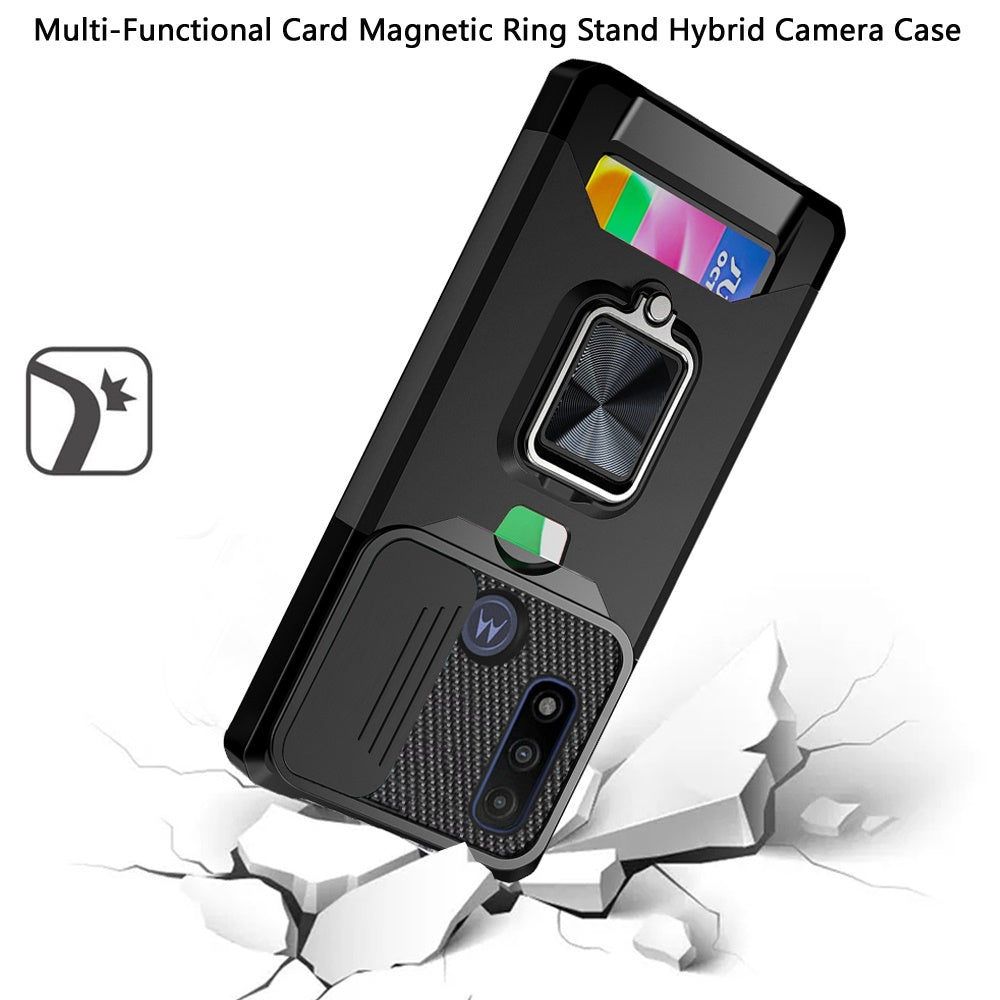 For Motorola Moto G Power 2022 Wallet Case with Ring Stand & Slide Camera Cover Credit Card Holder TPU Hard Shockproof Phone Case Cover