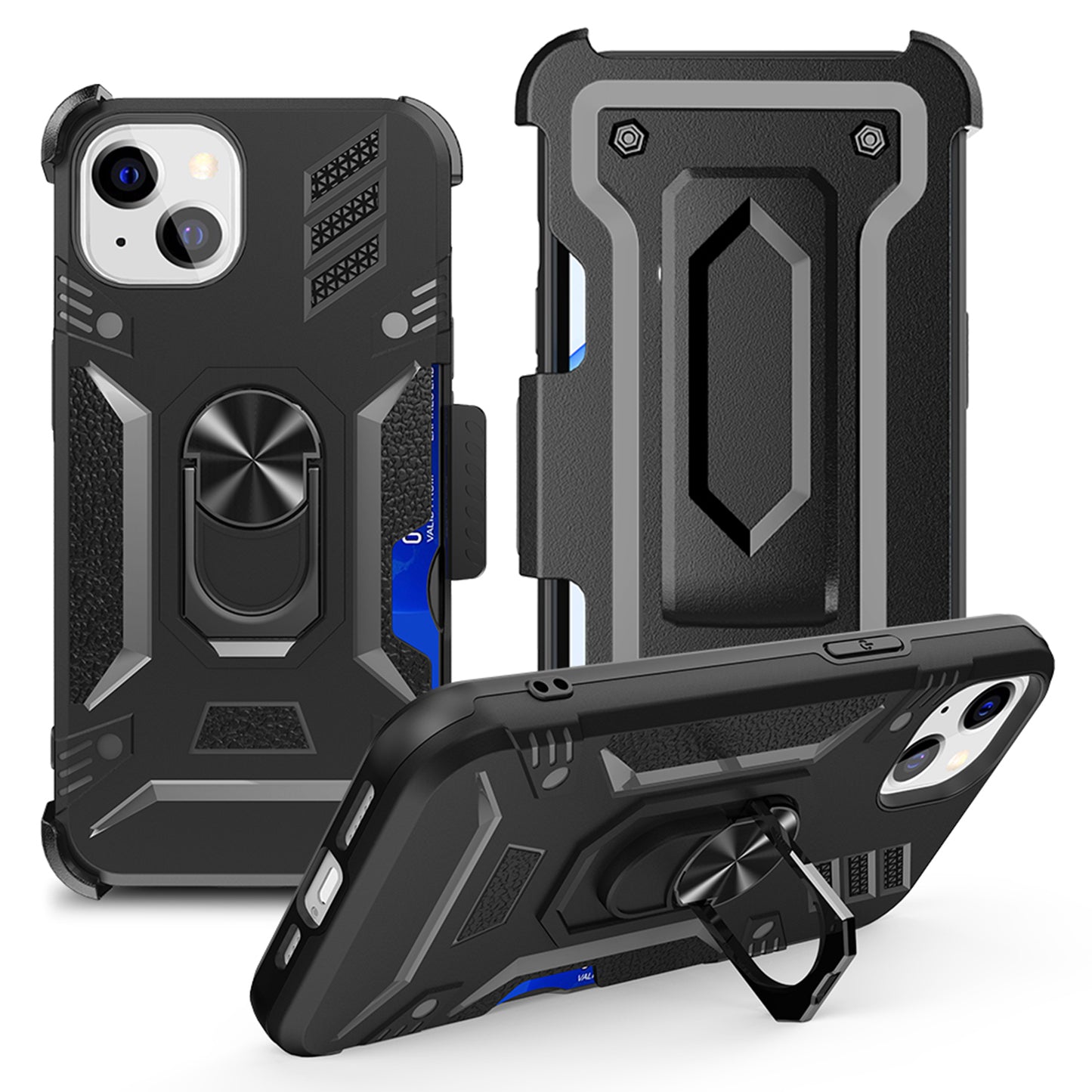 For Samsung Galaxy A23 5G Wallet Case with Invisible Credit Card Holder, 3 in 1 Combo Holster Clip and Ring Kickstand Black Phone Case Cover