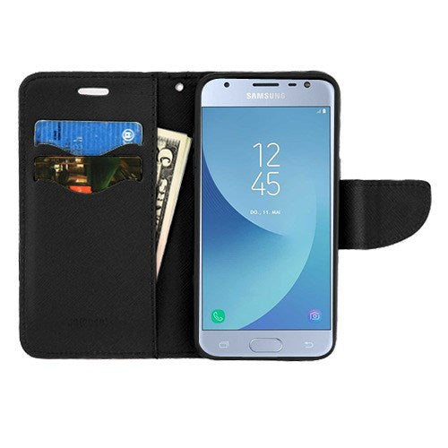For Samsung Galaxy J3 (2018)/ Galaxy J3 Star/ Galaxy J3 PU Leather Wallet with Credit Card Holder Storage Folio Flip Pouch Stand Black Phone Case Cover