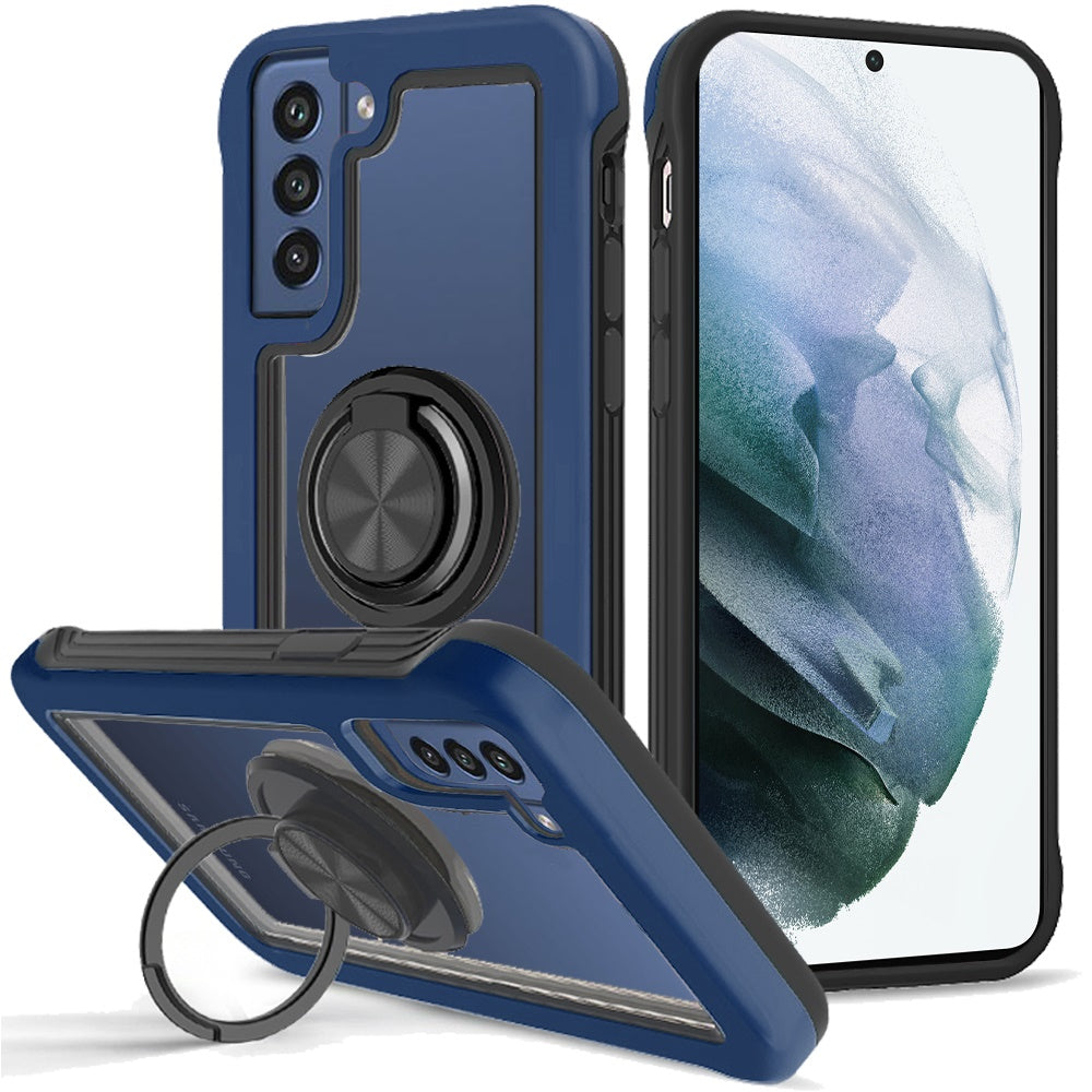 For Samsung Galaxy S22+ Plus Transparent Magnetic Ring Stand Hybrid with 360 Degree Rotation Kickstand Armor Bumper Defender Phone Case Cover