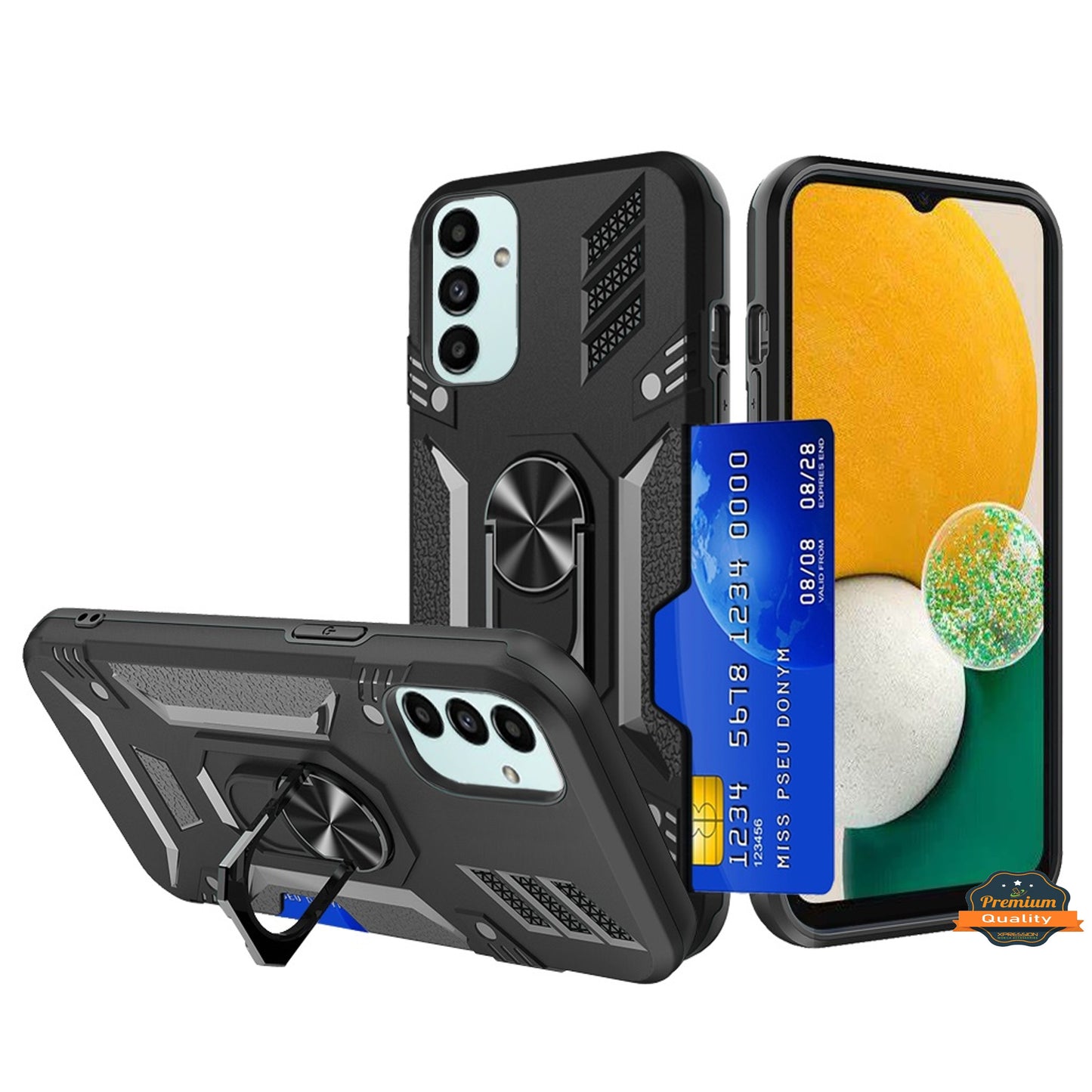 For Samsung Galaxy A03S Invisible Wallet Credit Card Holder with Ring Stand Kickstand Heavy Duty Slim Shockproof Hybrid Phone Case Cover