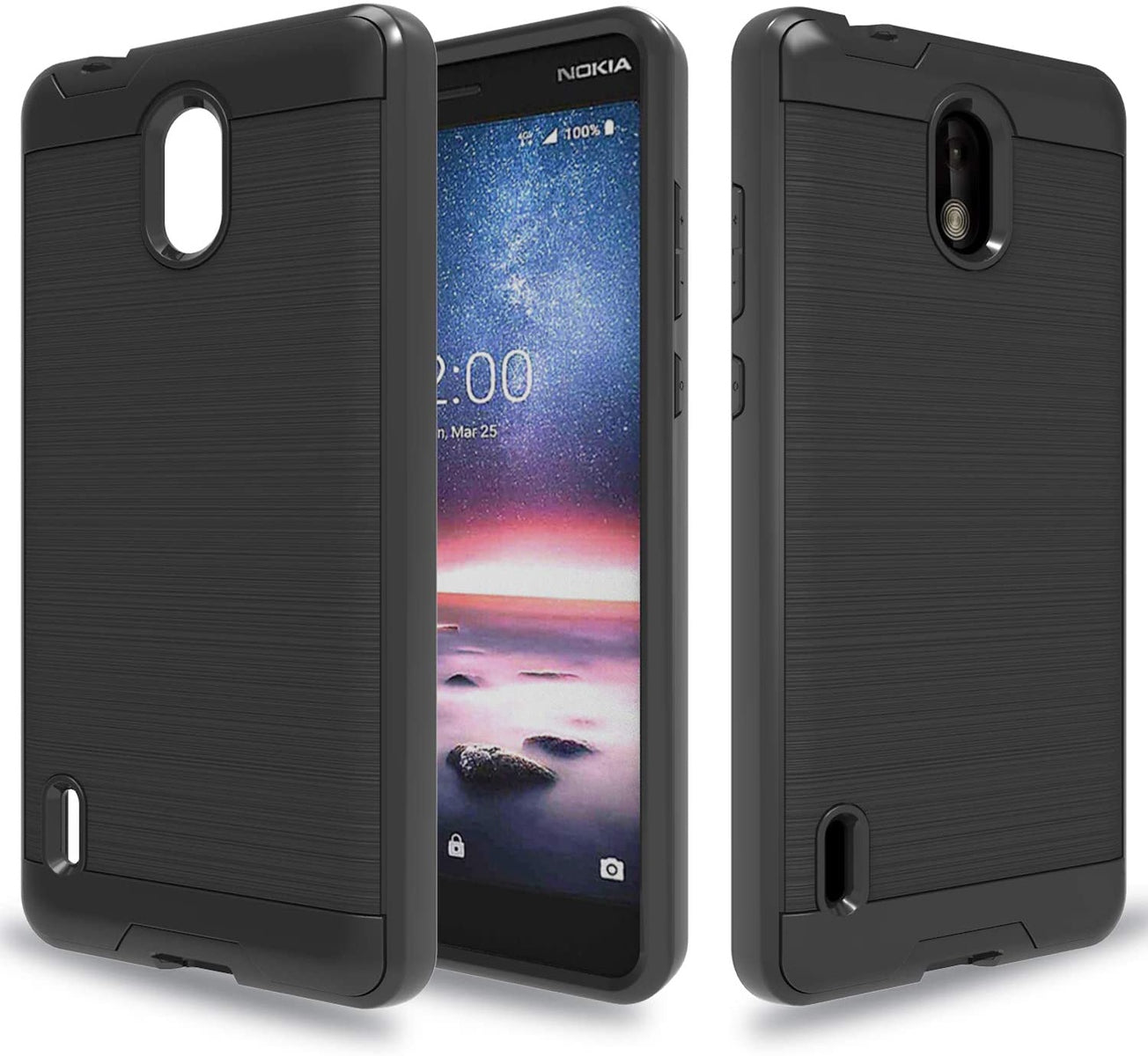 For Samsung Galaxy A03S Slim Rugged TPU + Hard PC Brushed Metal Texture Hybrid Dual Layer Defender Armor Shock Absorbing Phone Case Cover